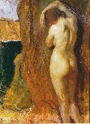 unknow artist Nude Leaning against a Rock Overlooking the Sea Germany oil painting artist